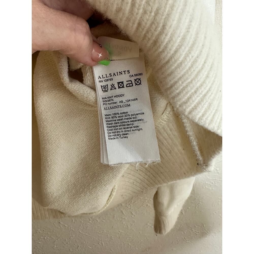ALLSAINTS Woman's Size Small Oversized Cream Hoodie Ribbed cuffs lux relaxed fit - Picture 8 of 12